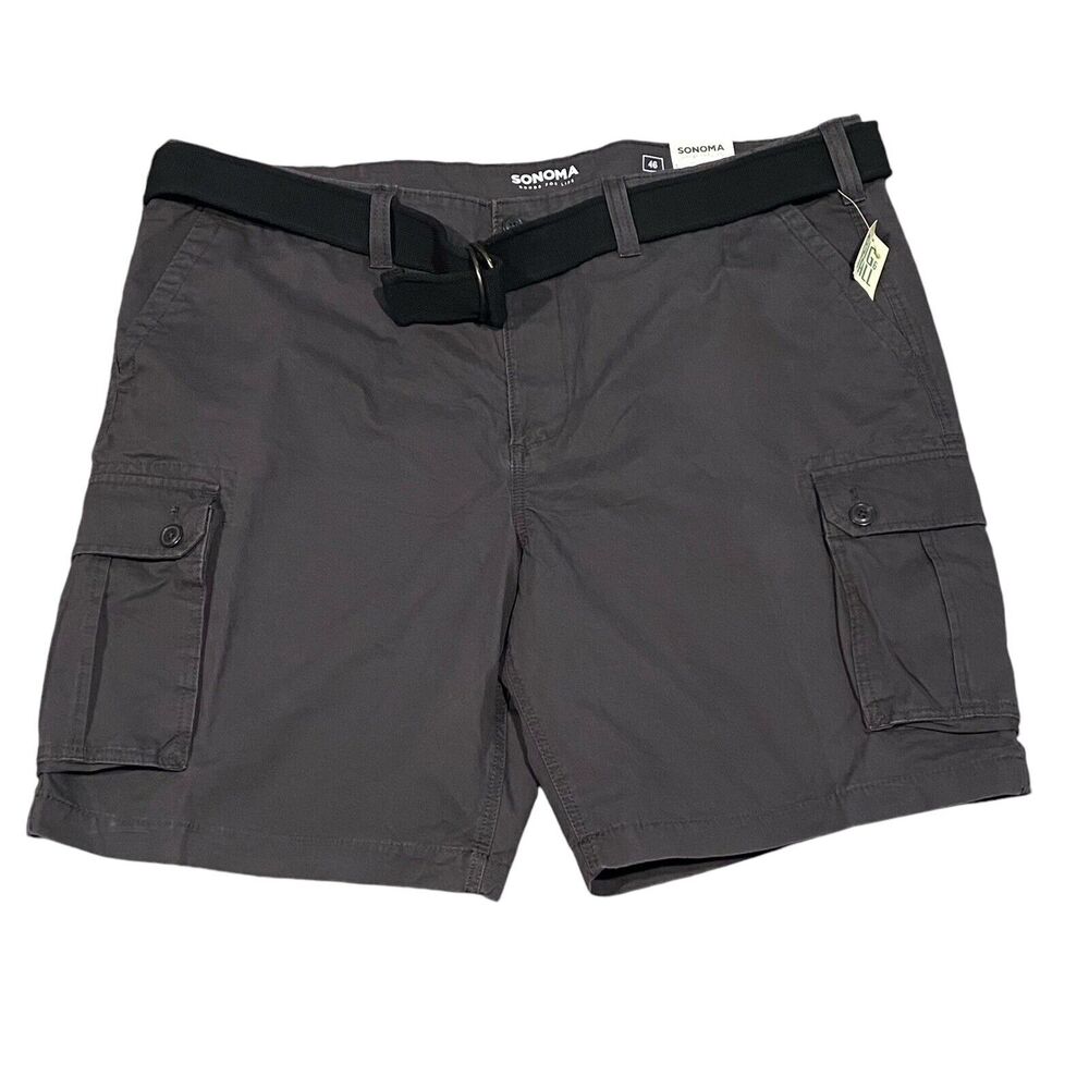 NWT Sonoma Men's B&T Size 46‎ Belted Classic Cargo Shorts Phantom